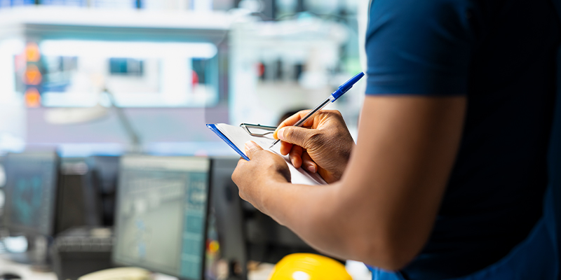 Calibration technician inspecting Instruments