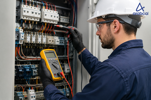 Technician Checking Digital Multimeter